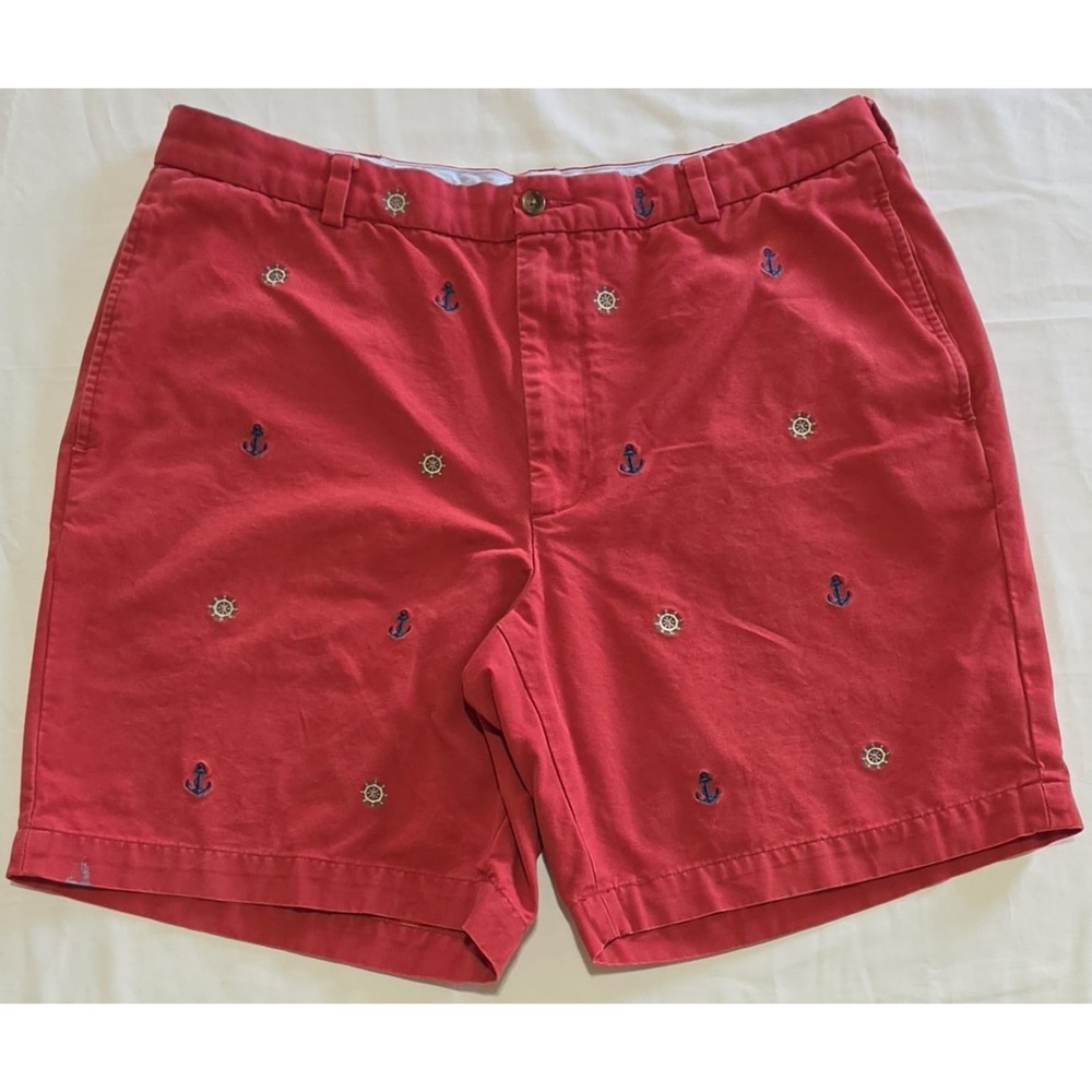 Brooks Brothers Shorts Mens 38 Embroidered Anchors Sailing Red Chino Flat Front
